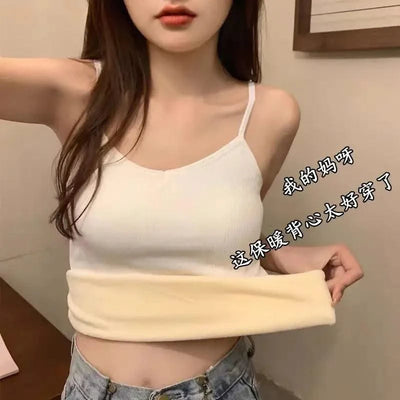 Thermal Underwear Tops Women Velvet Thickened Suspender Bottomed Shirt