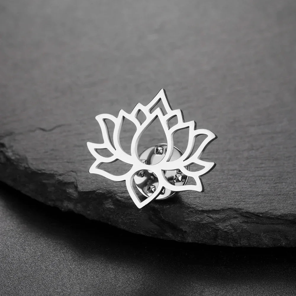 Dawapara Mandala Lotus Flower Brooch Lapel Pin Buddhism Spiritual Jewelry Fashion Stainless Steel Accessories