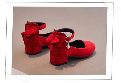 Kids Velvet Black, Pink, Red Leather High Heeled Shoes 3-15T | Girl's Princess Shoes For Party, Wedding, Dance | Children's Fashion