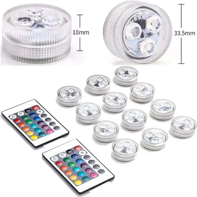 Submersible LED Lights Waterproof Underwater RGB with Remote Control Colour-Changing Light, Battery-Operated Flameless Lamps