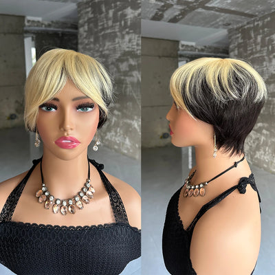 Short Human Hair Wigs Pixie Cut Straight perruque bresillienne for Black Women Full Machine Made Wigs With Bangs Cheap Wig