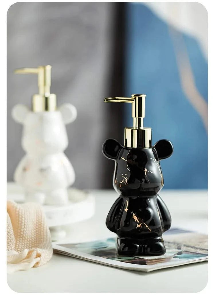 Luxury Marbling Bear Shape Ceramics Soap and Gel Dispenser Creative Black White Empty Shampoo Bottle Bathroom Storage Accessorie