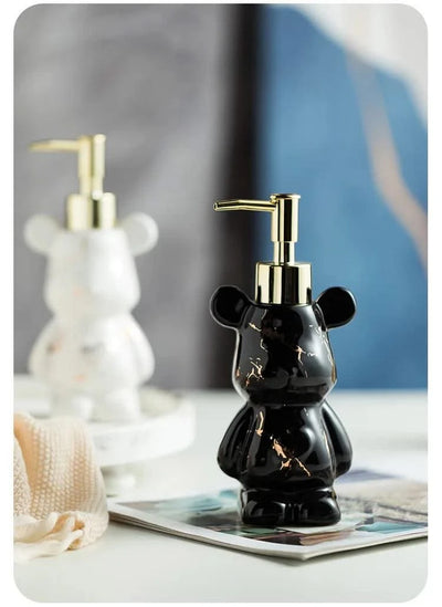 Luxury Marbling Bear Shape Ceramics Soap and Gel Dispenser Creative Black White Empty Shampoo Bottle Bathroom Storage Accessorie