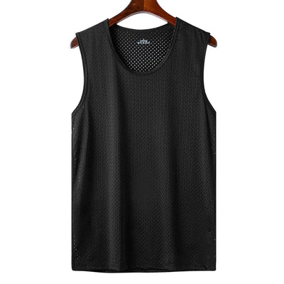 Men's Tank Top Gym Clothing Men Ice Silk Undershirt T-shirt Mesh Bodybuilding Vest Sports Fitness Sleeveless Breathable Tops 5XL