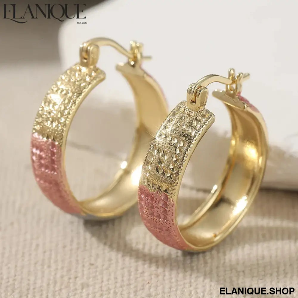 Three-Tone Wide Hoop Earrings – Vintage Charm for Women