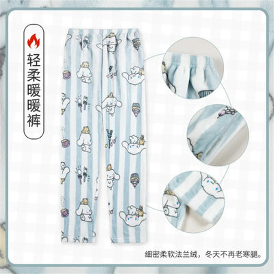 My Melody Flannel Pajamas Pants, Kuromi Loungewear, Loose, Comfortable, Warm, Thick Fleece Pant, Hello Kitty