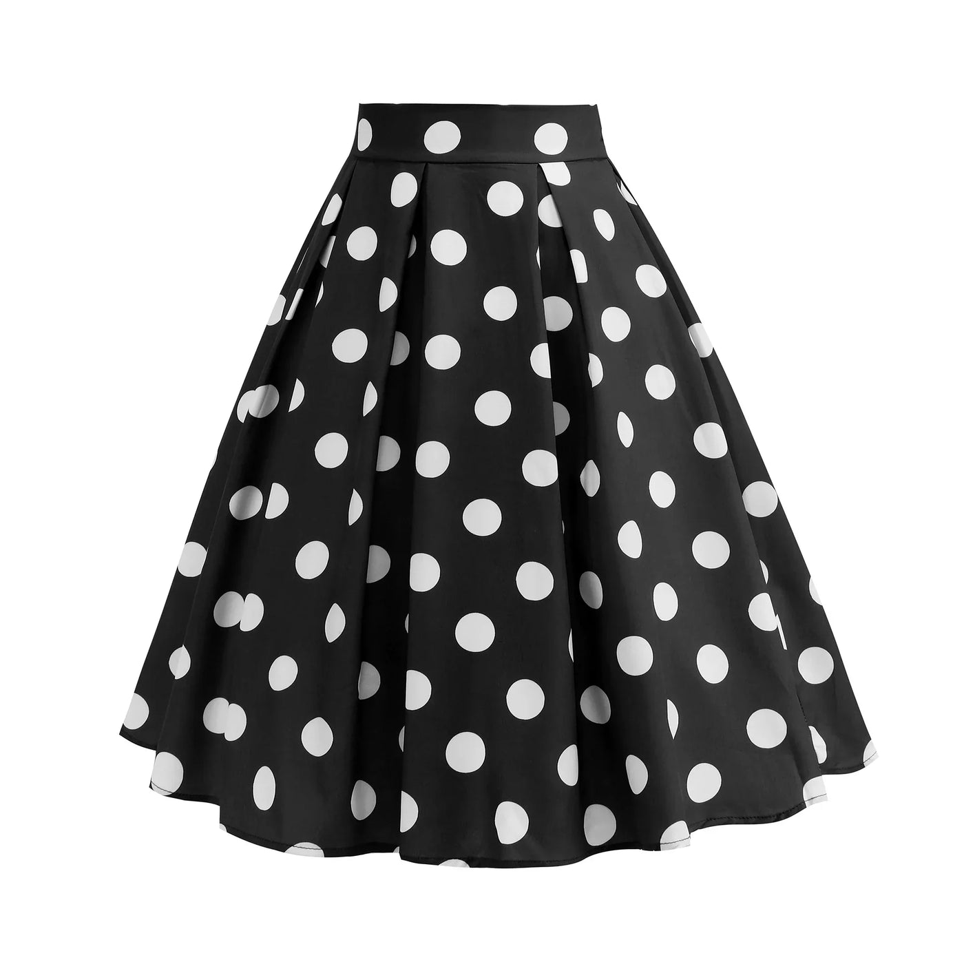 Summer Casual Women Midi Skirt Polka Dot High Waist Retro Vintage 50s Pleated Party Skirts
