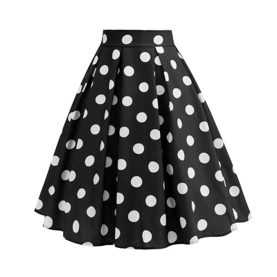 Summer Casual Women Midi Skirt Polka Dot High Waist Retro Vintage 50s Pleated Party Skirts