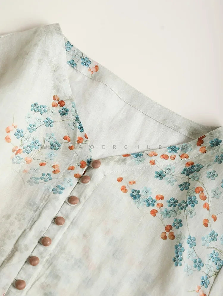 Summer Dress Women 2025 Long Print Elegant Clothing Vintage Elastic Waist Korean Beach Style V-Neck Fashion Robe Ropa De Mujer