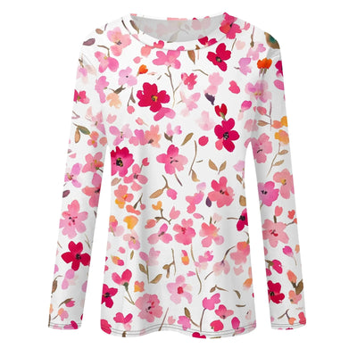 Women's T-Shirts Long-Sleeved Floral Print Round Neck