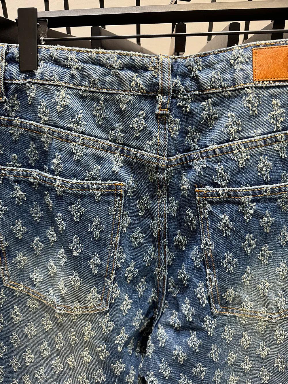 European Designer Jeans Men Ripped Holes Washed Baggy Pants New Fall Straight Fit Wide Leg Bottoms