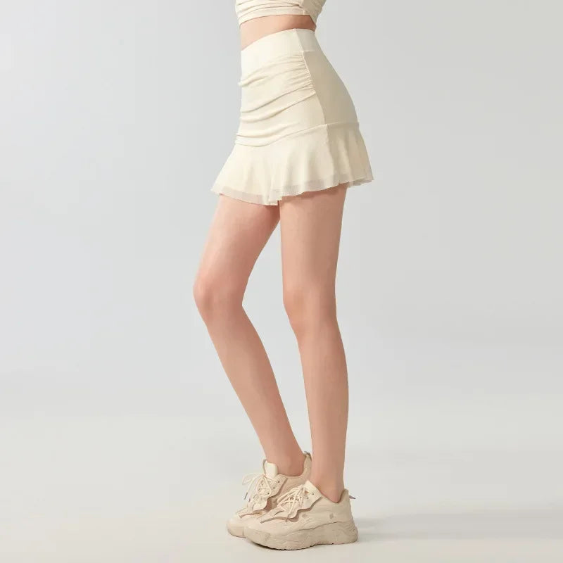 A-line Short Skirt for Women, Anti Glare Casual Sports Skirt, Seamless High Waisted Running and Fitness Tennis Skirt