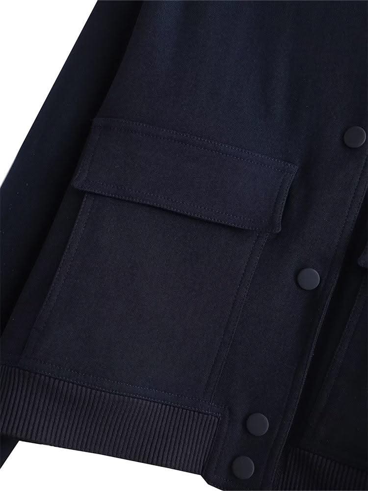 Women Fashion Solid Bomber Jackets Coat With Pockets V-Neck Single Breasted