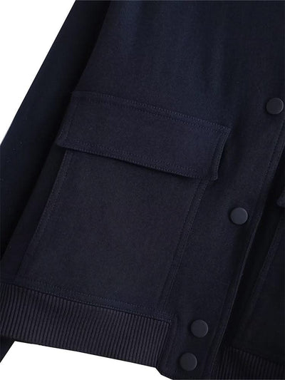 Women Fashion Solid Bomber Jackets Coat With Pockets V-Neck Single Breasted