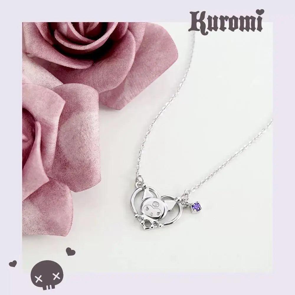 Sanrios luxury necklaces cute anime figure kuromi silver necklace clavicle chain pendant for women jewelry accessories