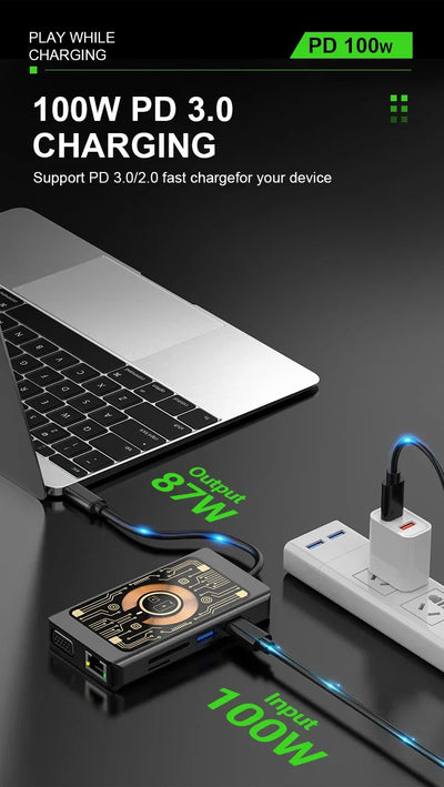 9in1 Wireless Charging Dock Multifunctional Docking Station with Wireless Charger Type C USB Hub for Phone/Pad/Laptop Expansion