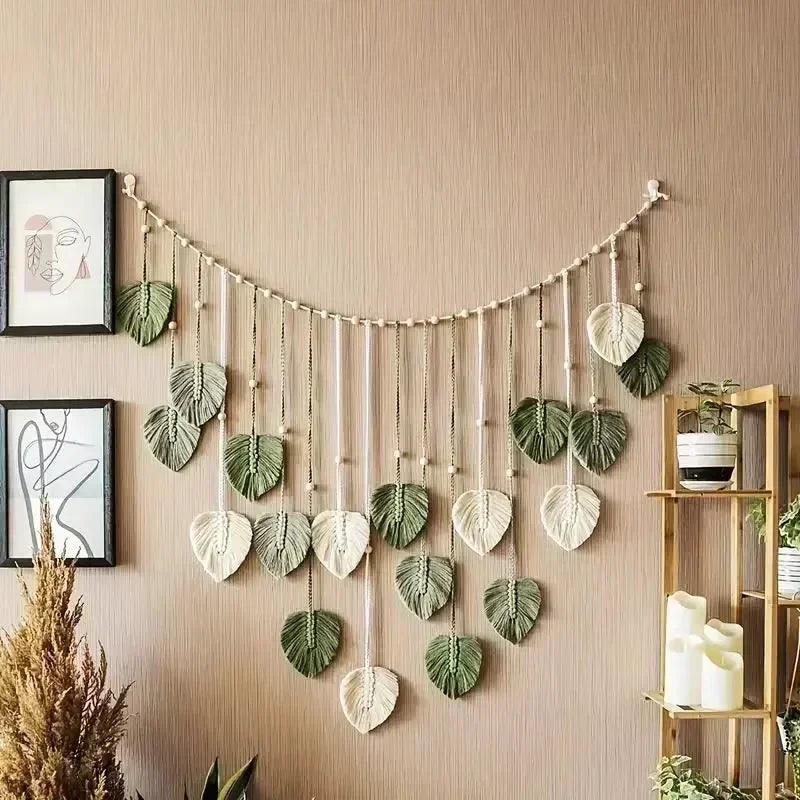Boho home decoration macrame tapestry leaf feather wall hanging decor for living room bedroom art