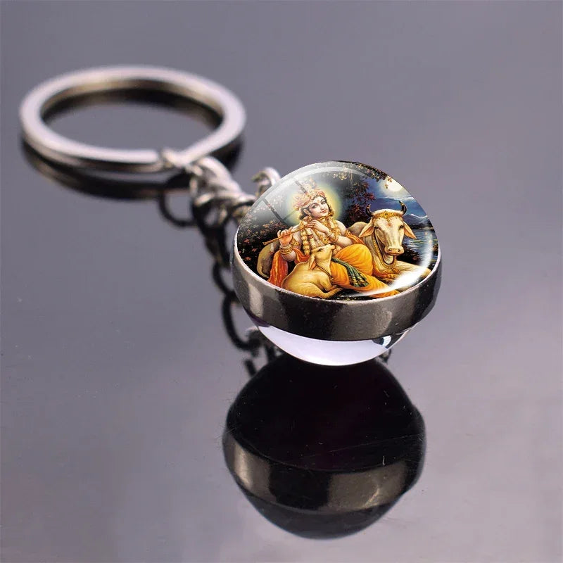 Hinduism Keychains Glass Ball Pendant Ganesha Lakshmi Shiva Goddess of Wealth Key Chains Amulet Indian Buddhist Jewelry