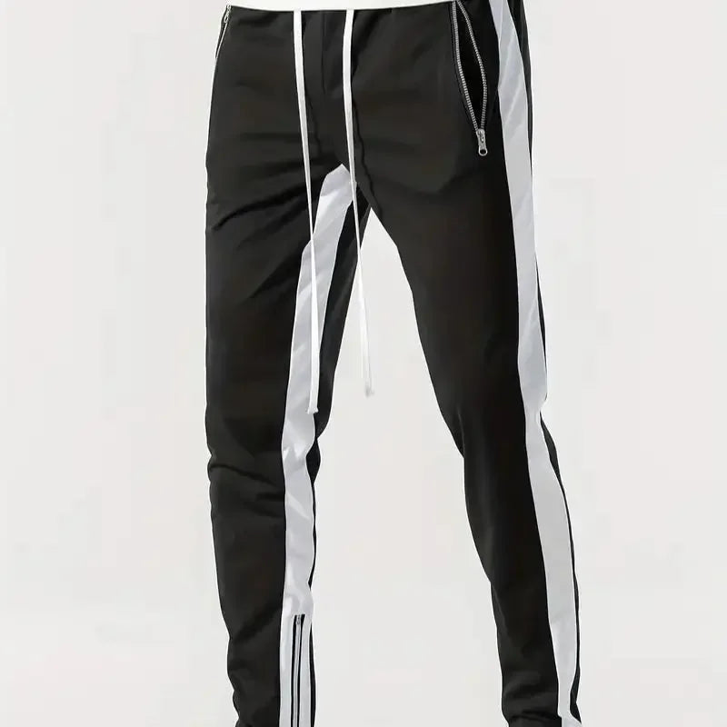 Men Sweatshirts Jogging Pants Men Casual Pants Men Stylish Color Block Zip Pockets Drawstring Sports Skinny Pants Trousers Pants