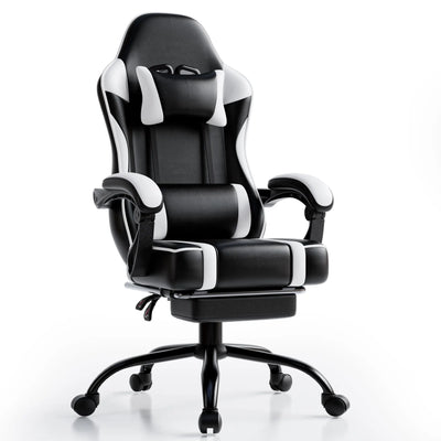 Ergonomic Gaming Chair with Footrest, High-Back Video Game Chair Computer Chair, Office Chair with Headrest and Lumbar, PU Leath