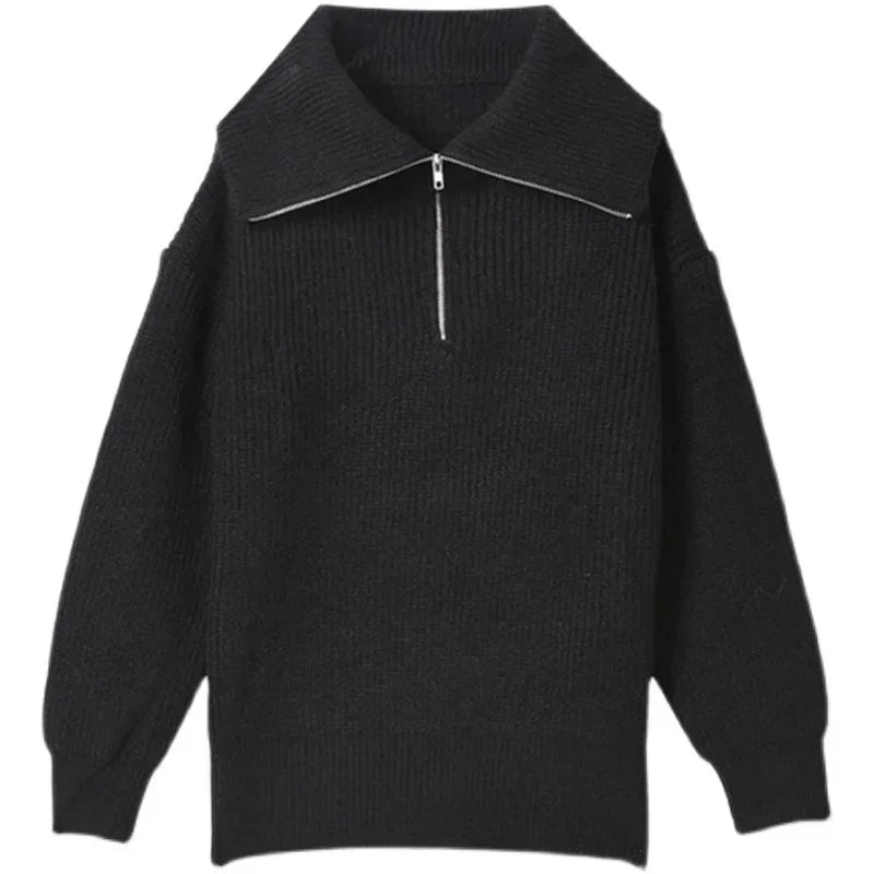 Women's Sweaters 2025 Autumn Winter Long Sleeve Top Loose Knitted Turtleneck Zipper Fashion Pullover Women Oversized Sweater
