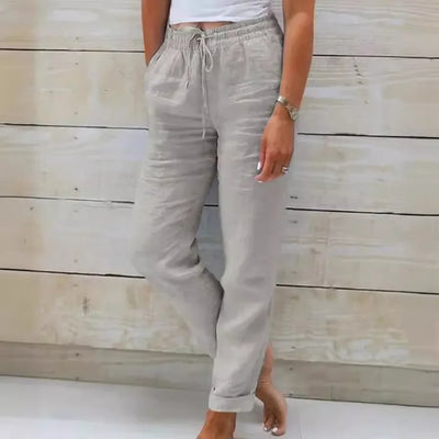 2025 Women's New Cotton And Linen Trousers Women's High Waist Elastic Casual Trousers Fashionable Street Breathable Loose Pants