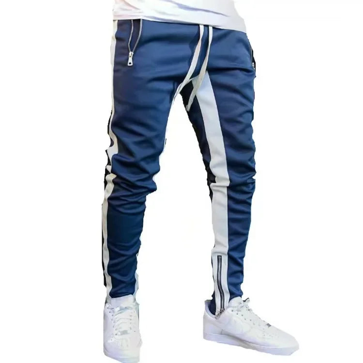 2025 New Men Sweatshirts Jogging Pants Men Casual Pants Men Stylish Color Block Zip Pockets Drawstring Sports Skinny Pants Trous