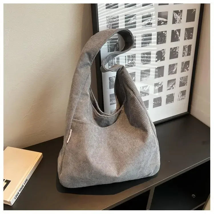 Canvas Shoulder Women's Tote Bag Corduroy Simple Casual Large Capacity Designer Handbags For Women Travel Solid Shopper Bag