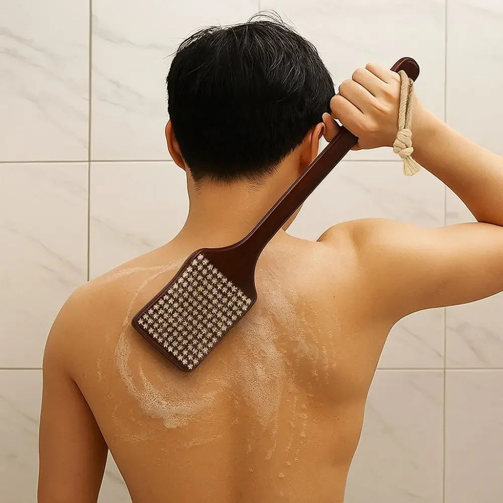 Skin Care Wood Long Handle Brush Ergonomic Self Care Bath Exfoliating Brush Soft Bristles Massage Brush Skin Cleanser
