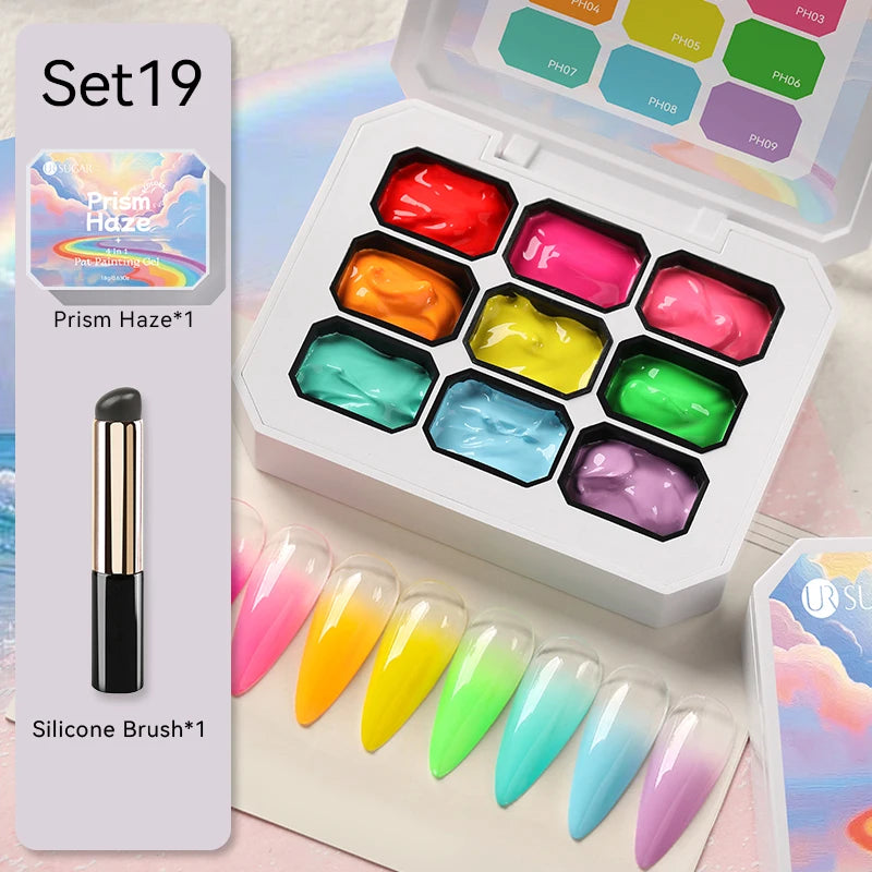 UR SUGAR 4 In 1 Pat Painting Gel Nail Polish Set 9 Colors Semi Permanent Soak Off UV LED Nails With Sponge Gradient For Nail DIY