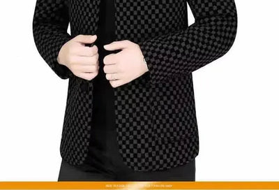 High Quality Men's Blazers Business Casual Stand Collar Woolen Jacket Classic Plaid Retro Versatile Tops Streetwear Coats