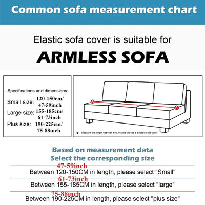 1/2/3Seater Sofa Bed Cover with Elastic Printing Seat Cover Armless Sofa Bed Cover Sofa Covers for Living Room Home Decor