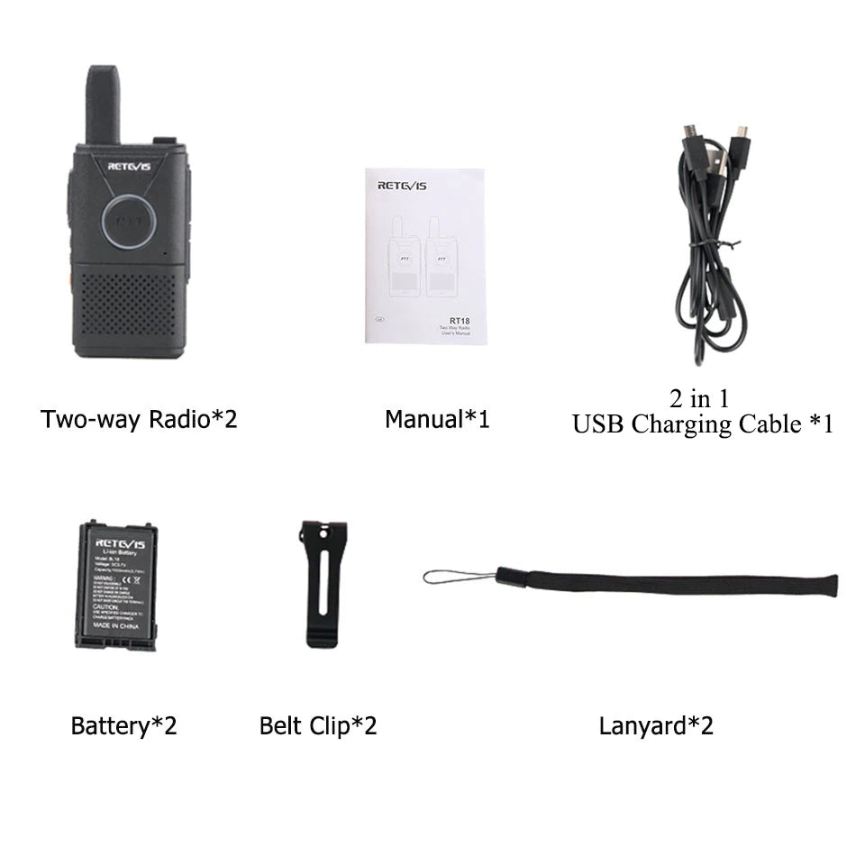 RETEVIS RT618 Mini Walkie Talkie Dual PTT Walkie-talkies 2 pcs PMR 446 Communication Equipment Portable Two-way Radio Cafe Hotel
