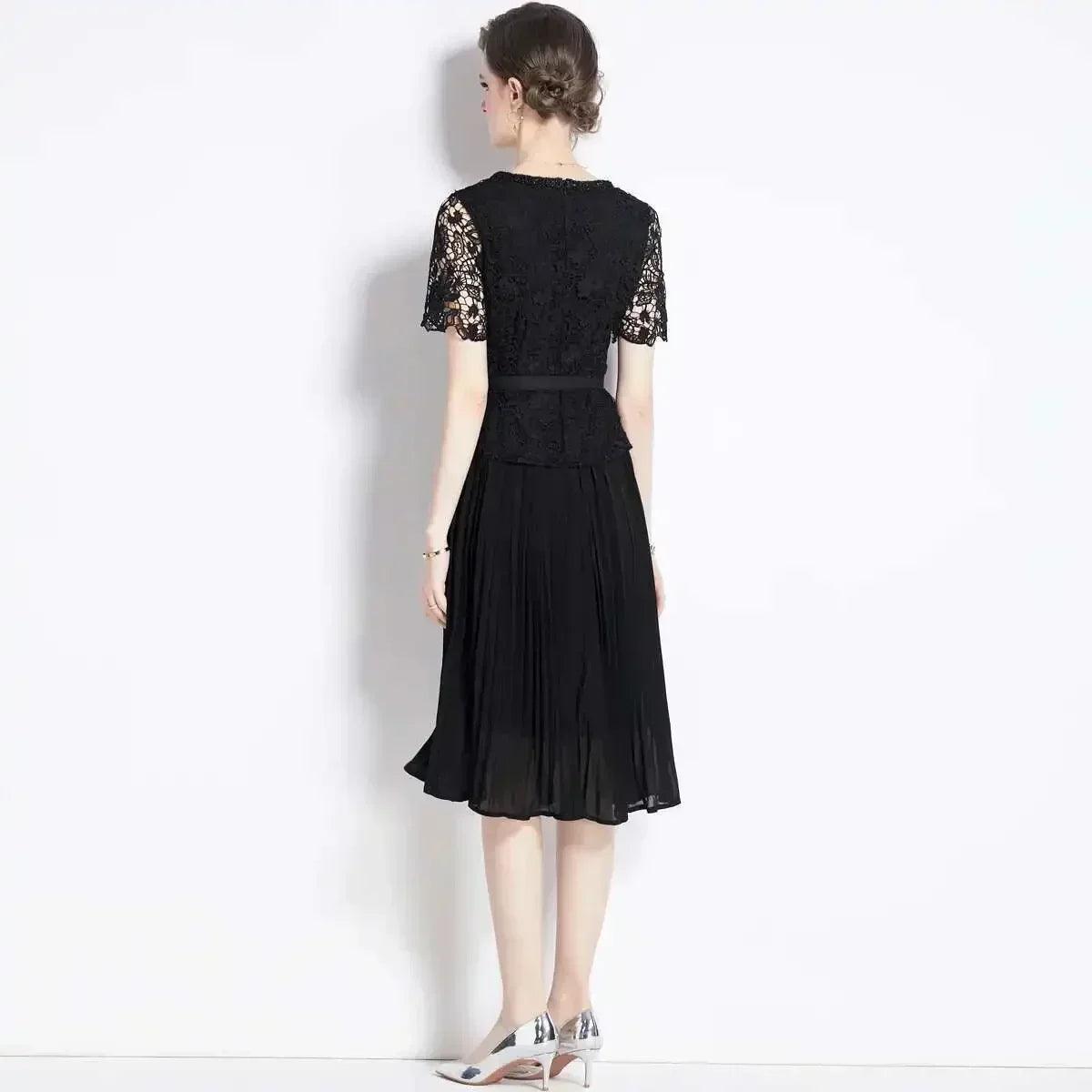 Luxury evening dress women summer vacation short sleeve pleated lace chiffon long dresses white single breasted midi