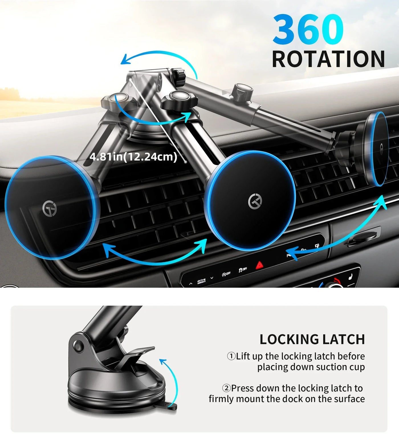 for MagSafe Car Mount Charger with Dash Vent Windshield Mounts, Strong Magnetic Phone Holder for iPhone 16, 15, 14, 13, 12 Pro M