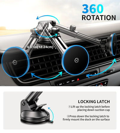 for MagSafe Car Mount Charger with Dash Vent Windshield Mounts, Strong Magnetic Phone Holder for iPhone 16, 15, 14, 13, 12 Pro M