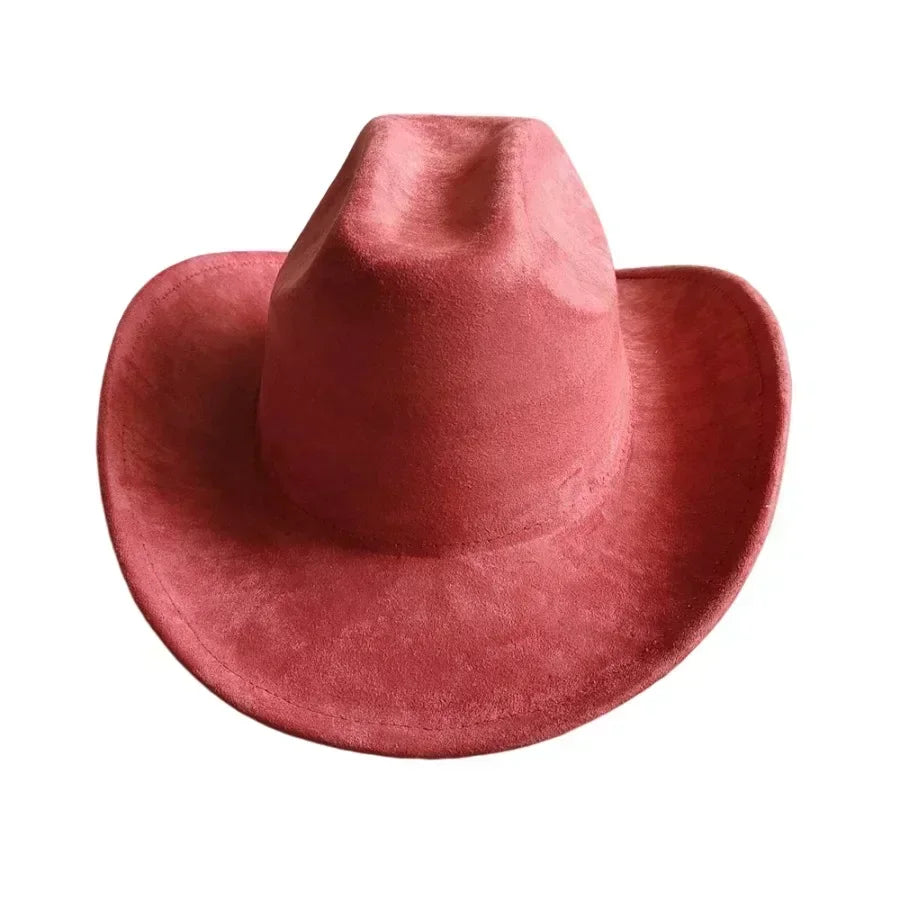 Classic suede leather 7.5cm western cowboy women’s fedora hat men’s church jazz fashion travel party denim 2024