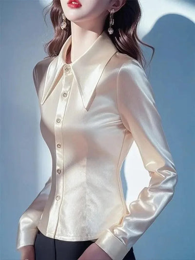 Pink Satin Women Waist-hugging Professional