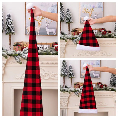 Fashion Merry Christmas Decoration Christmas Hat Santa Claus Plaid Santa Claus Hat Velvet Beanie Red Plush Hat Christmas Gift