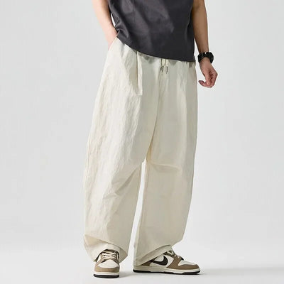 Wide leg Pants Men Harajuku Japanese Style Loose Casual Pants Men Solid Comfortable Elastic Waist Trouser Outdoor Walking Hiking