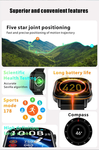 LIGE GPS Trajectory Smart Watch Women 2.01" HD Screen Compass Bluetooth Call Heart Rate Blood Oxygen Men Smartwatches 2025 New