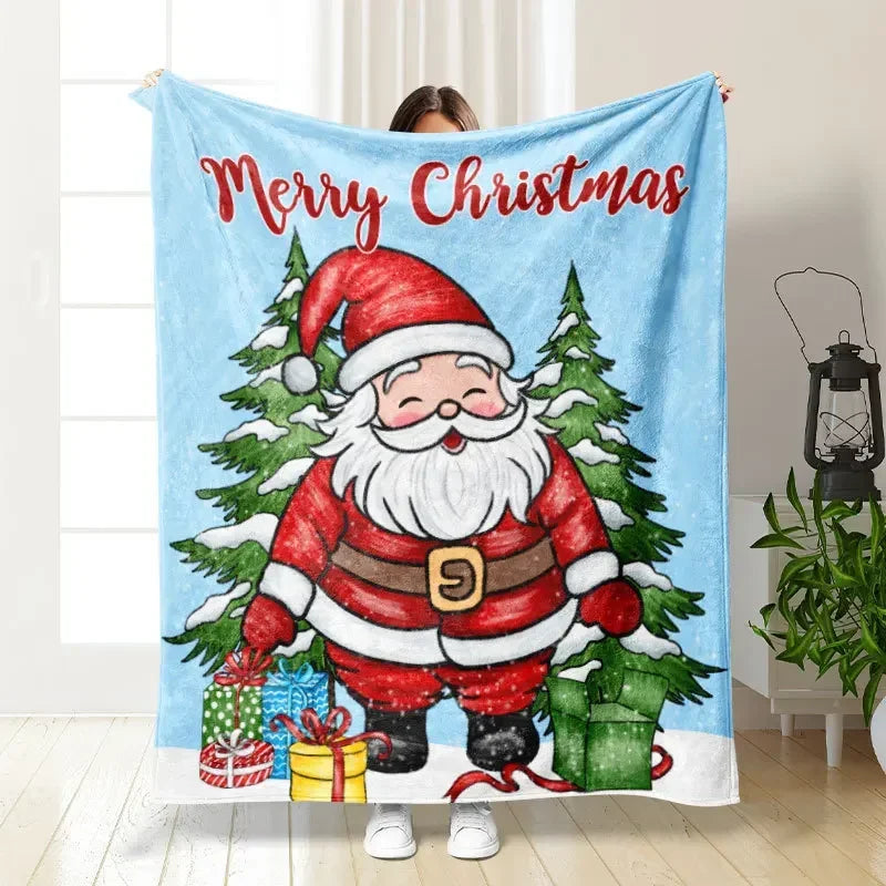 Merry Christmas Blankets Fleece Decoration Portable Ultra-Soft Throw Blanket for Home Car Plush Thin Quilt Blanket