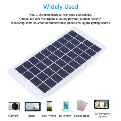 20W 5V Portable Solar Battery Charger Type-C Solar Panel Mobile Power Supply Lightweight Courtyard Lighting With 3-meter Cable