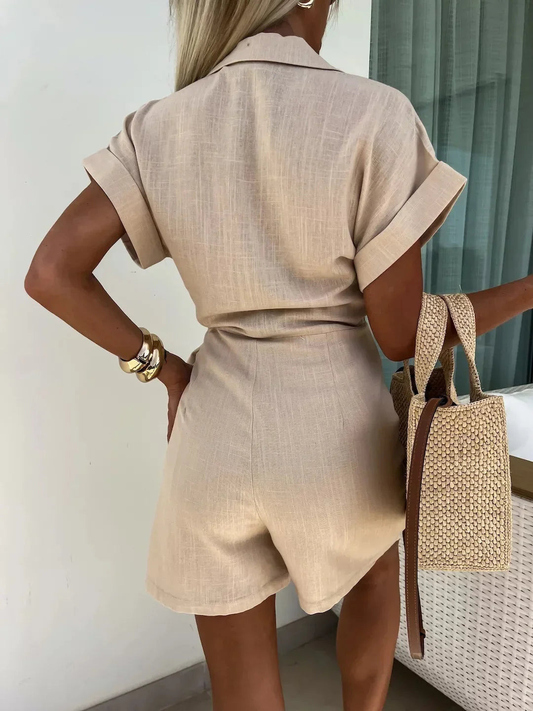 Jumpsuit Women Overalls Letter Print V Neck Cotton Linen Bodysuits Loose Trousers Summer Romper Sexy Streetwear Elegant Bodysuit