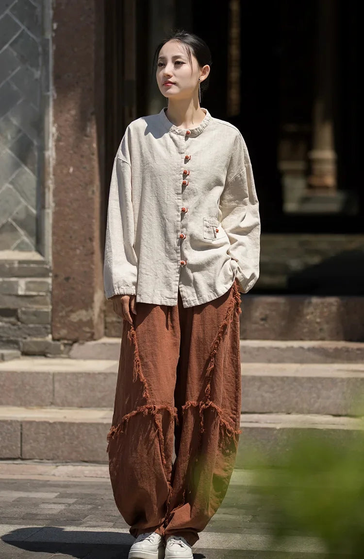 Women's Literary Vintage Ramie Linen Tops
