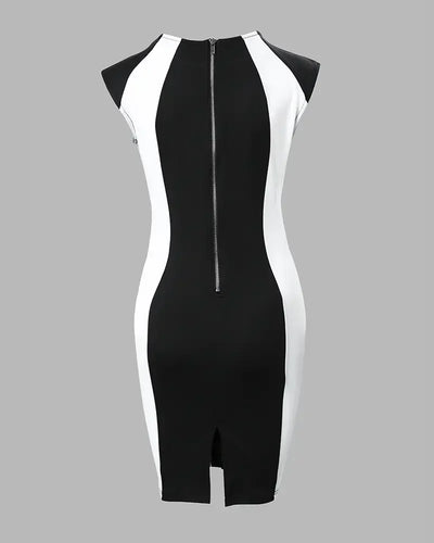 2025 Summer Women's Dresses Fashion Elegant Colorblock Round Neck Sleeveless Casual Bodycon Mini Daily Dress for Female