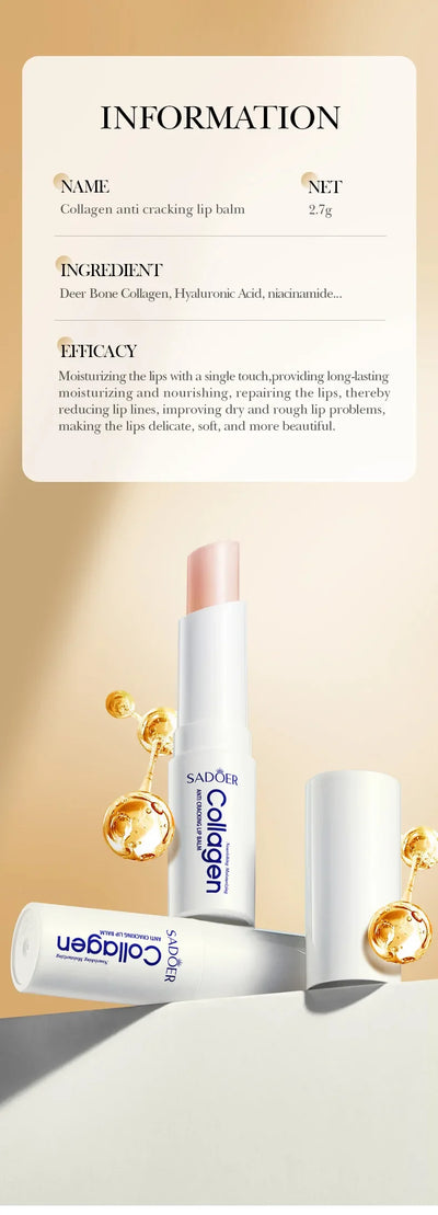 SADOER Collagen Lip Balm Moisturizing Anti Cracking Brightening  Repair Nourishing Hydrating Lipstick Lips Skin Care Products