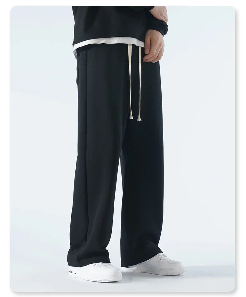 New Men's Casual Pants Wide Leg Straight 65% Cotton Fabric Outdoor Sweatpants Neutral High-quality Soft Long Baggy Trousers