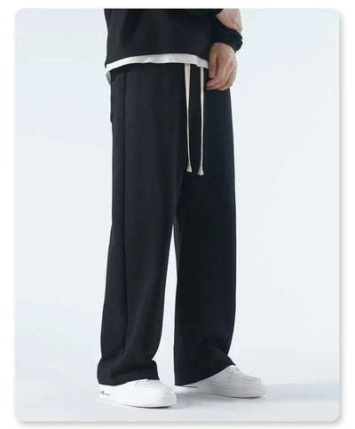 New Men's Casual Pants Wide Leg Straight 65% Cotton Fabric Outdoor Sweatpants Neutral High-quality Soft Long Baggy Trousers