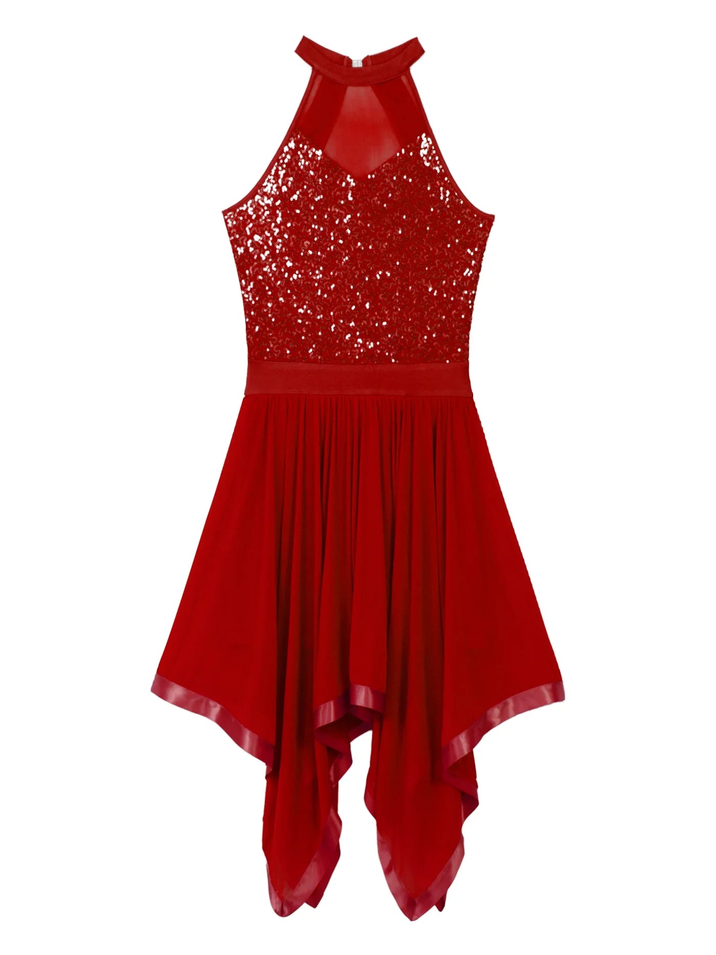 Elegant Ballet Leotards Dance Dress For Women Shiny Sequins Asymmetrical Hem Mesh Lyrical Dresses Prom Performance Costume